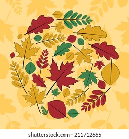 Seamless pattern with different autumn leaves