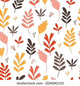 Seamless pattern with different autumn simple leaves on a white background. Floral endless illustration for wallpaper, wrapping paper, surface design