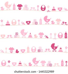 Seamless Pattern Different Baby Icons Girl Pink