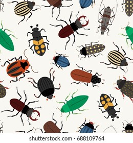 Seamless pattern of different beetles