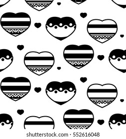 seamless pattern from different black and white heart