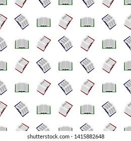 Seamless pattern with different books on white background. Vector illustration for design, web, wrapping paper, fabric, wallpaper.