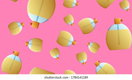 Seamless Pattern With Different Bottles Of Woman Perfume. Endless Texture For Fashion Design,