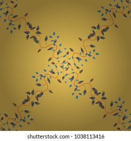 Seamless pattern Different branches and leaves in yellow, blue and orange background in Vector illustration.