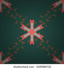 Seamless pattern Different branches and leaves in green, pink and neutral background in Vector illustration.