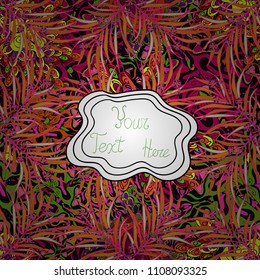 Seamless pattern Different branches and leaves in black, pink and orange background in Vector illustration.