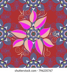 Seamless pattern Different branches and leaves in red, neutral and blue background in Vector illustration.