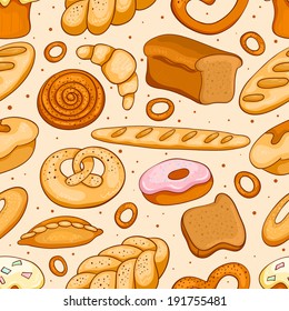 Seamless pattern with different bread. Vector sketch illustration.