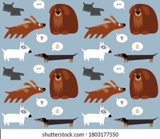 Seamless pattern of the different breeds of dogs