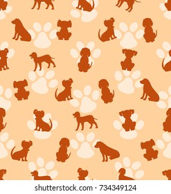 Seamless Pattern with Different Breeds of Dogs, Texture with Silhouettes Canines - Illustration Vector