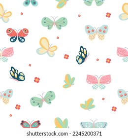 Seamless pattern of different butterflies 