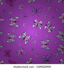 Seamless pattern with lot of different butterflys. Vector. Pictures in pink, white and violet colors. Fantasy illustration. Abstract pattern for boys, girls, clothes, wallpaper.