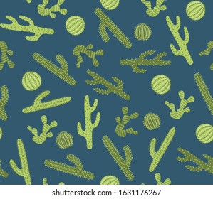 Seamless pattern with different cacti. Perfect for fabric, textile. Vector background.