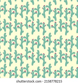 seamless pattern with different cactus. Bright repeated texture with green cacti. Natural hand drawing background with desert plants.