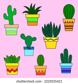 Seamless pattern with different cactus. Template for design