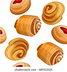 Seamless pattern with different cakes. No gradients, no meshes