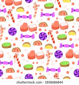 Seamless pattern with different candies and sweets