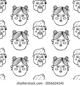 Nahtloses Muster mit verschiedenen Cartoons menschlicher Köpfe. Vektorgrafik im Doodle-Stil.