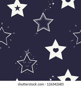 Seamless pattern with different cartoon stars. Vector background.