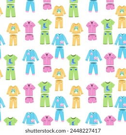 Seamless pattern with different children's sleepwear - multicolored vector background