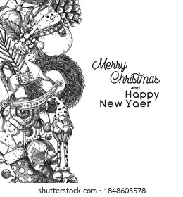Seamless pattern with different christmas elements. Christmas seamless pattern. Sketch, vector