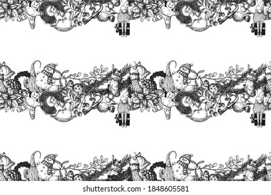 Seamless pattern with different christmas elements. Christmas seamless pattern. Sketch, vector