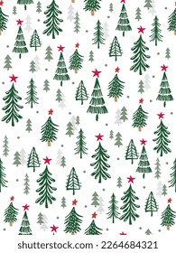 Seamless Pattern of Different Christmas Pine tree- Christmas Vector Illustration 