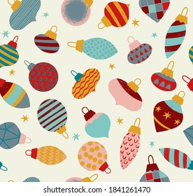Seamless pattern with different christmas toys. Vector christmas ornament.


