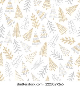 Seamless pattern with different Christmas trees. Traditional Xmas and New Year winter background. Vector illustration