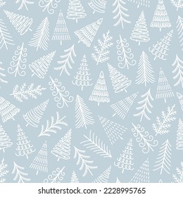 Seamless pattern with different Christmas trees. Traditional Xmas and New Year winter background. Vector illustration