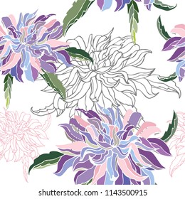 Seamless pattern of different chrysanthemum. Vector illustration.