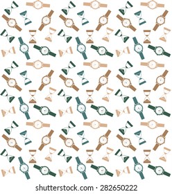Seamless pattern with different clocks, vector illustration