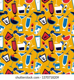 Seamless pattern with different cocktail glasses, flat style vector illustration