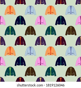 Seamless pattern of different color jackets. Vector stock illustration eps10.