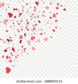 Seamless pattern with different colored confetti hearts for Valentine time