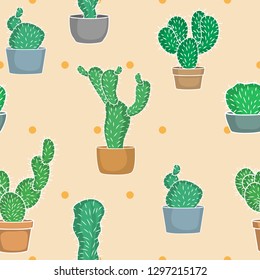 Seamless pattern with different colorful cactuses. Vector. EPS10.