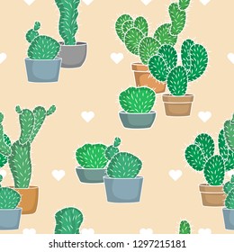 Seamless pattern with different colorful cactuses. Vector. EPS10.