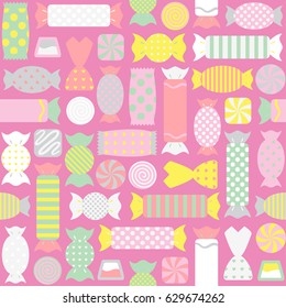 Seamless pattern with different colorful candies. vector illustration