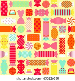 Seamless pattern with different colorful candies. vector illustration