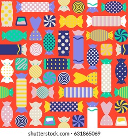 Seamless pattern with different colorful candies. vector illustration