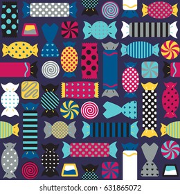 Seamless pattern with different colorful candies. vector illustration