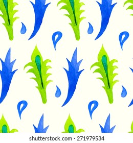 Seamless pattern with different colorful flowers. Vintage ornament. Watercolor illustration.
