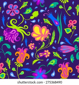 Seamless pattern with different colorful flowers. Vintage floral ornament. Vector illustration.