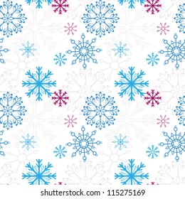 seamless pattern with different colorful snowflakes on white background vector