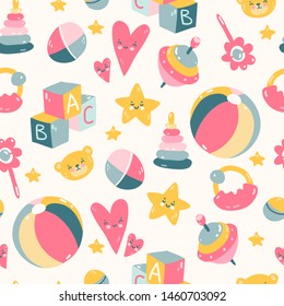 Seamless pattern with different colors baby prams, vintage simple style. Vector illustration.