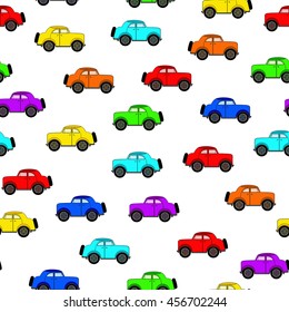 Seamless pattern with different colors cars in a cartoon style