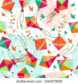 Seamless pattern with different colors kites. Vector illustration