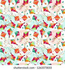 Seamless pattern with different colors kites. Vector illustration