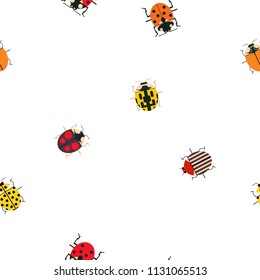 Seamless pattern with different colory bugs, ladybugs 