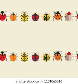 Seamless pattern with different colory bugs, ladybugs 